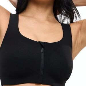 Girlfriend collective rare front zip Racer back high impact sports bra BLACK L